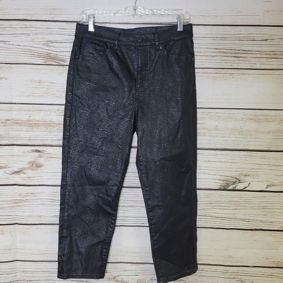 Express Super High Rise Mom Jeans Coated Reptile Print Size 8 Short - Picture 5 of 8